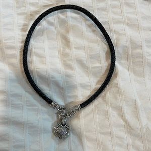 Judith Ripka 2 Piece Braided Leather Sterling Silver Heart Pendant Necklace